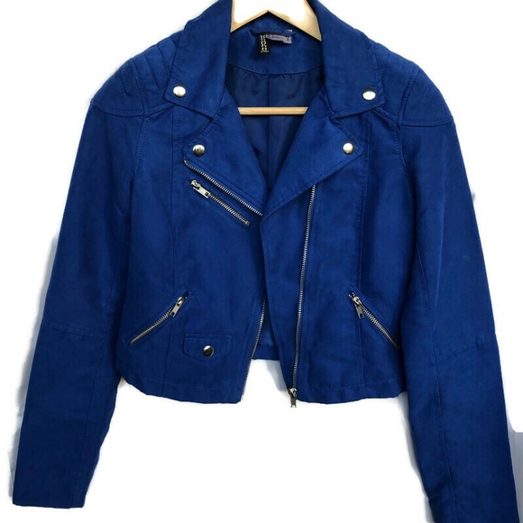 COPY - Cobalt blue cropped moto suede jacket - Picture 3 of 15